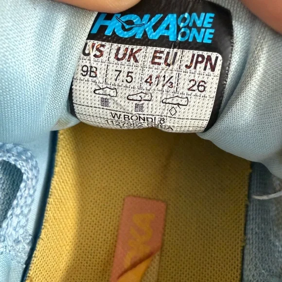 Hoka bondi 8 Women's Light Blue and Yellow Athletic Shoes - Picture 11 of 11